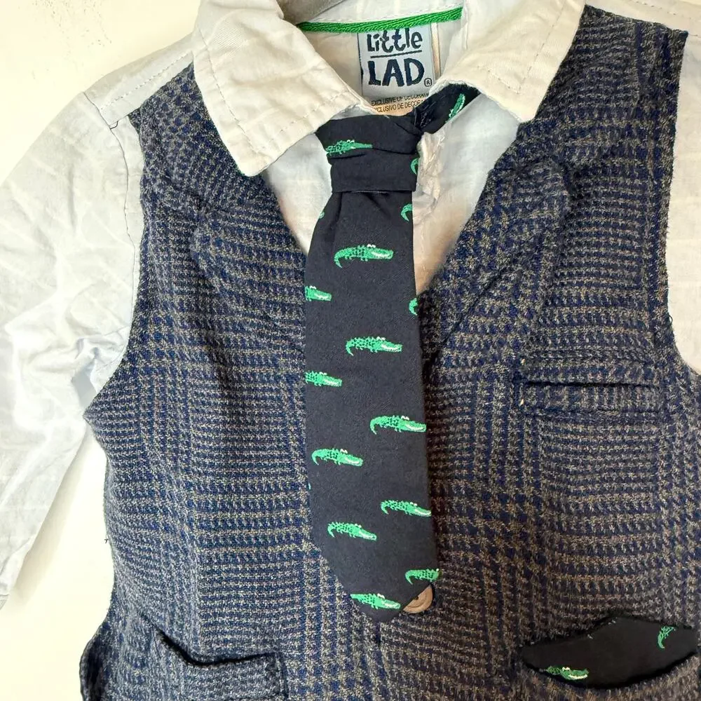 Little Lad Baby Boy Vest Tie Holiday Shirt In Navy Size 6-9 Months